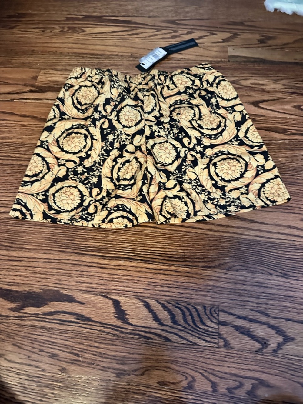 Versace black and Gold Baroque Print boys swim trunks NWt